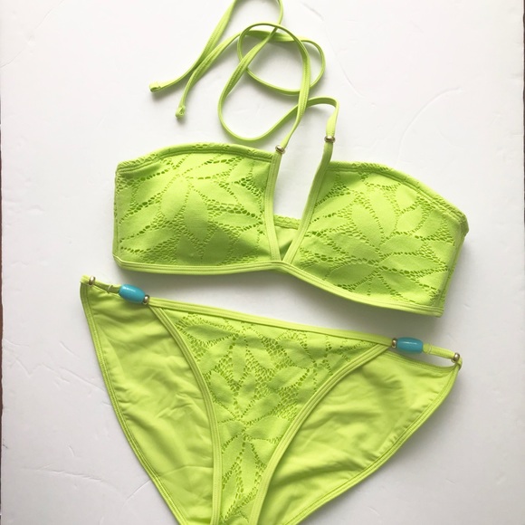 lime green bandeau bikini